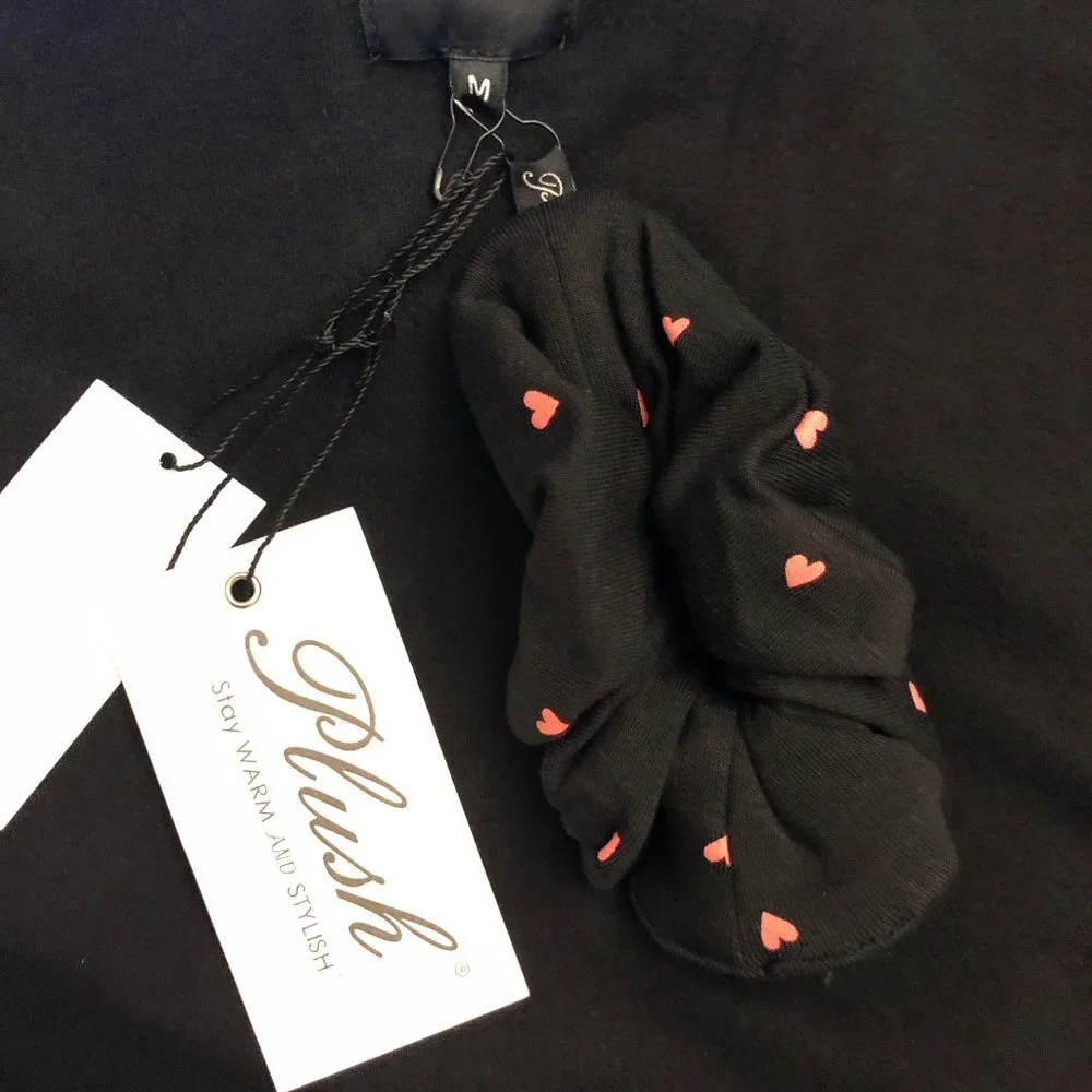 Plush Pink Heart Robe + Scrunchie Set